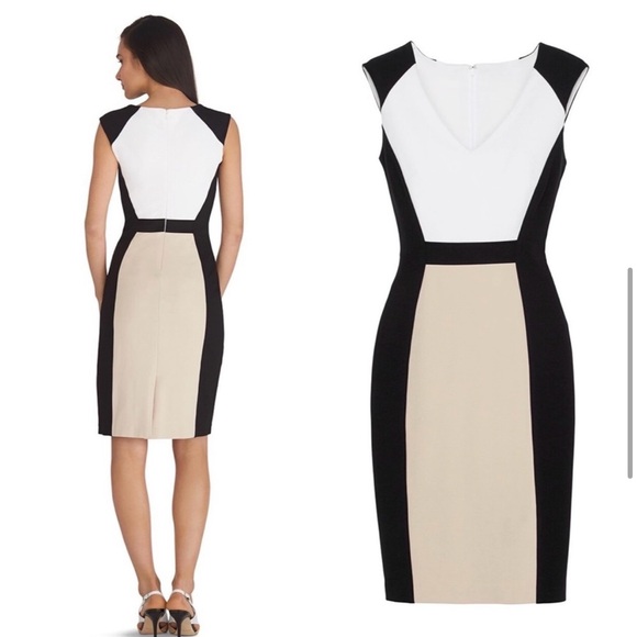 WHBM Sleeveless V-Neck Colorblock Sheath Dress Size 6 - Picture 6 of 9